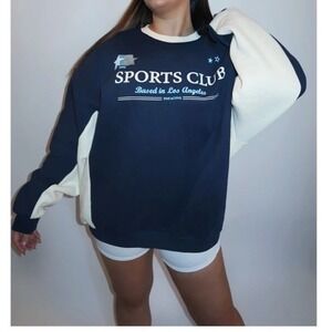 Bailey Rose LA Sports Club Boyfriend Crew Sweatshirt Navy Large